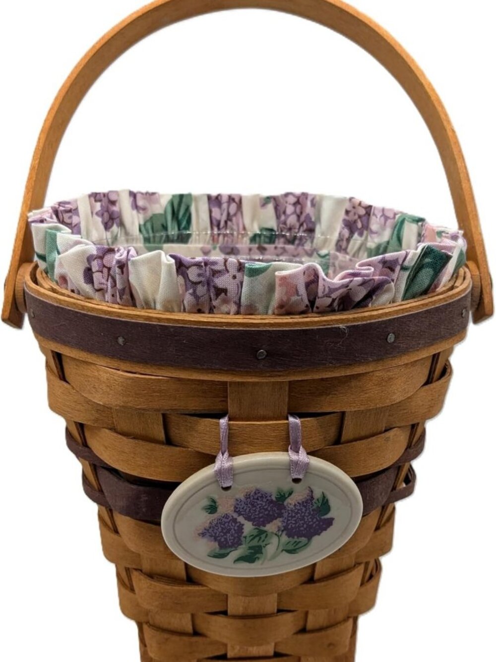 Vintage Lilac Basket 1994 with Liner, Protector & Tie-On | Swinging Handle Decor